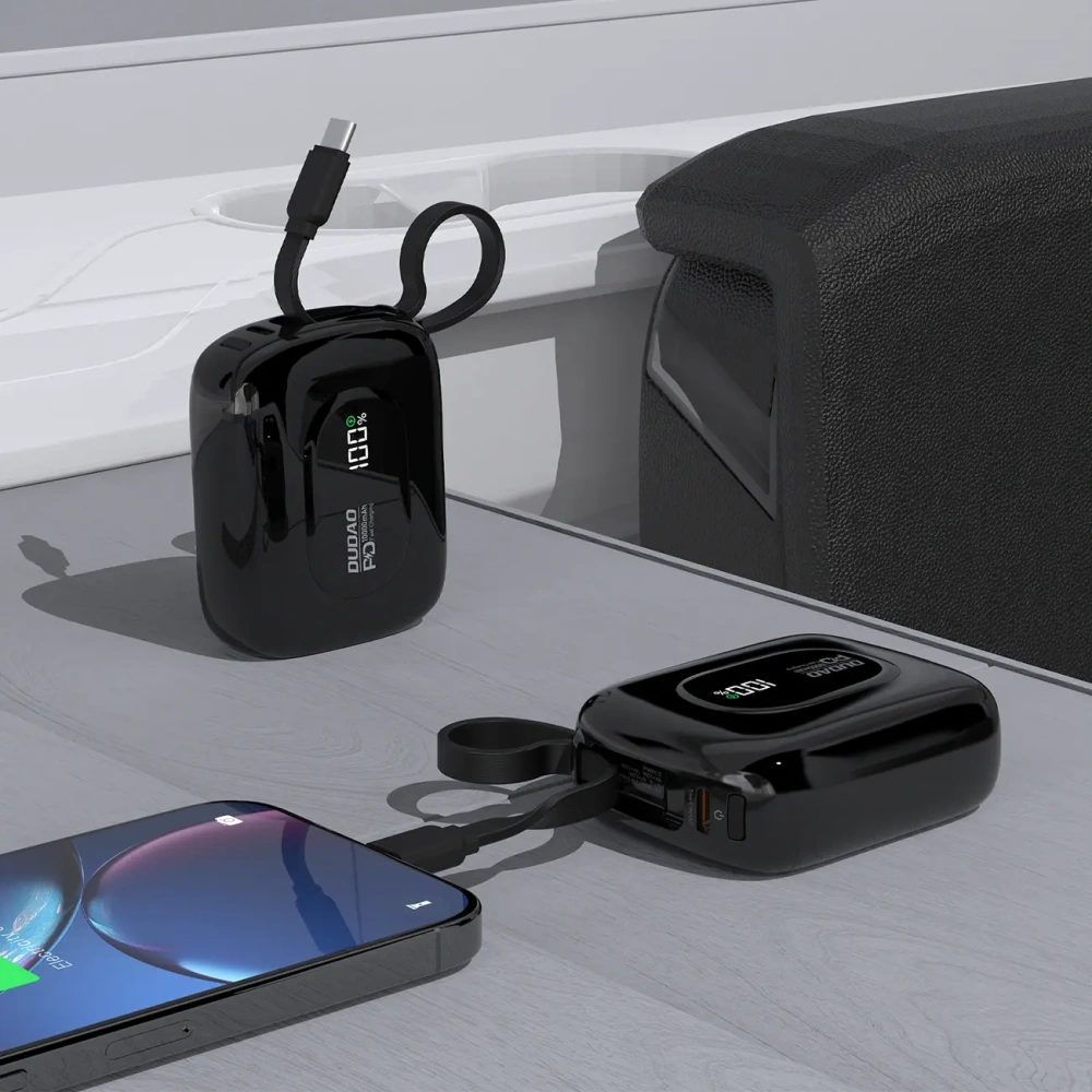 Powerbank Dudao K32 10000 mAh z wbudowanym kablem USB-C / Lightning - czarny