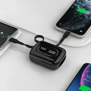 Powerbank Dudao K32 10000 mAh z wbudowanym kablem USB-C / Lightning - czarny Powerbank Dudao K32 10000 mAh z wbudowanym kablem USB-C / Lightning - czarny