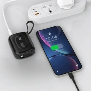 Powerbank Dudao K32 10000 mAh z wbudowanym kablem USB-C / Lightning - czarny Powerbank Dudao K32 10000 mAh z wbudowanym kablem USB-C / Lightning - czarny