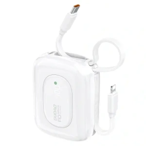 Powerbank Dudao K32 10000 mAh z wbudowanym kablem USB-C / Lightning - biały Powerbank Dudao K32 10000 mAh z wbudowanym kablem USB-C / Lightning - biały