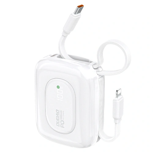 Powerbank Dudao K32 10000 mAh z wbudowanym kablem USB-C / Lightning - biały Powerbank Dudao K32 10000 mAh z wbudowanym kablem USB-C / Lightning - biały