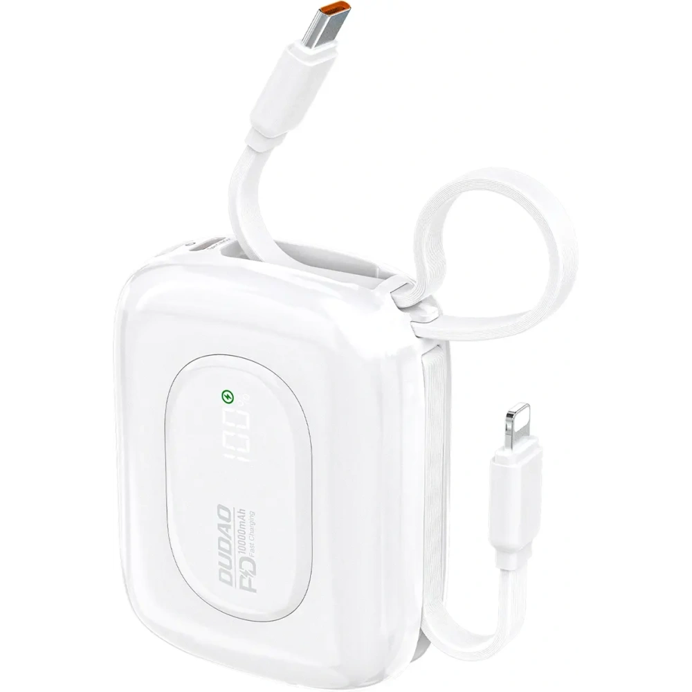 Powerbank Dudao K32 10000 mAh z wbudowanym kablem USB-C / Lightning - biały