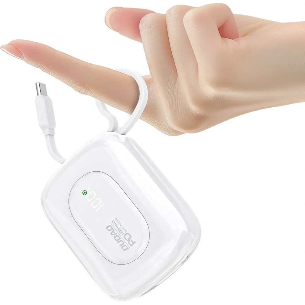 Powerbank Dudao K32 10000 mAh z wbudowanym kablem USB-C / Lightning - biały