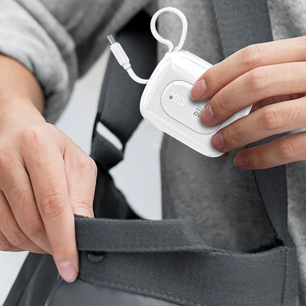 Powerbank Dudao K32 10000 mAh z wbudowanym kablem USB-C / Lightning - biały