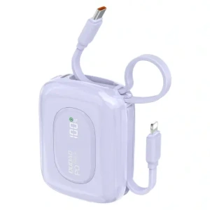 Powerbank Dudao K32 10000 mAh z wbudowanym kablem USB-C / Lightning - fioletowy Powerbank Dudao K32 10000 mAh z wbudowanym kablem USB-C / Lightning - fioletowy