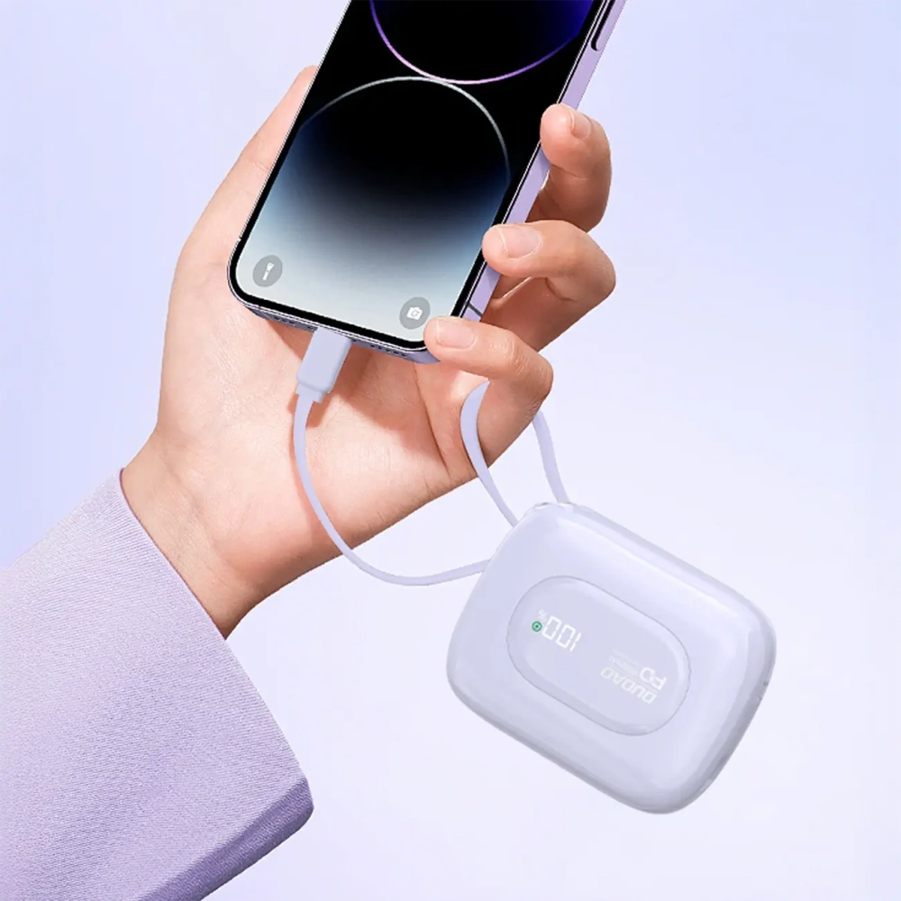 Powerbank Dudao K32 10000 mAh z wbudowanym kablem USB-C / Lightning - fioletowy