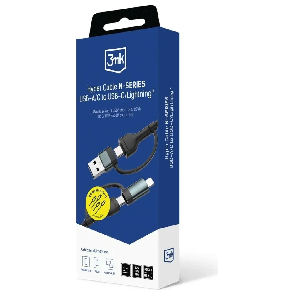 Kabel 3MK Hyper Cable N-SERIES USB-A / USB-C / USB-C/Lightning 1.2m 9V/2A 60W