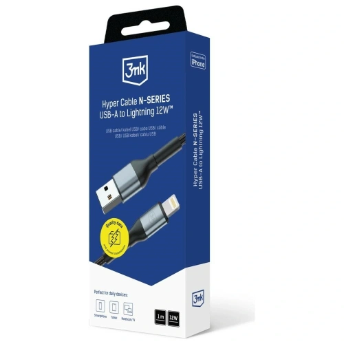 Kabel 3MK Hyper Cable N-SERIES USB-A / Lightning 1m 5V/2.4A 12W czarny