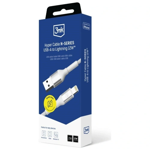 Kabel 3MK Hyper Cable N-SERIES USB-A / Lightning 2m 5V/2.4A 12W biały