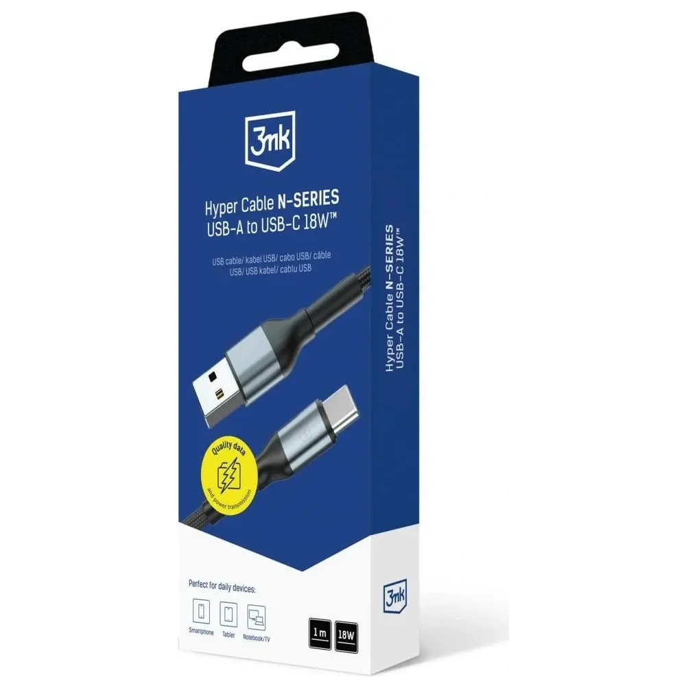 Kabel 3MK Hyper Cable N-SERIES USB-A / USB-C 1m 9V/2A 18W czarny