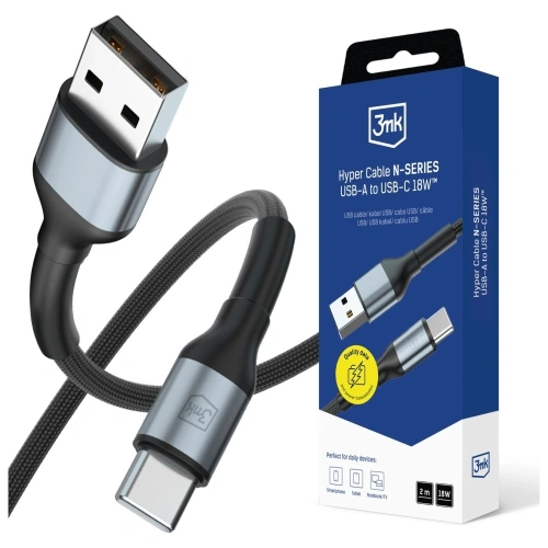 Kabel 3MK Hyper Cable N-SERIES USB-A / USB-C 2m 9V/2A 18W czarny