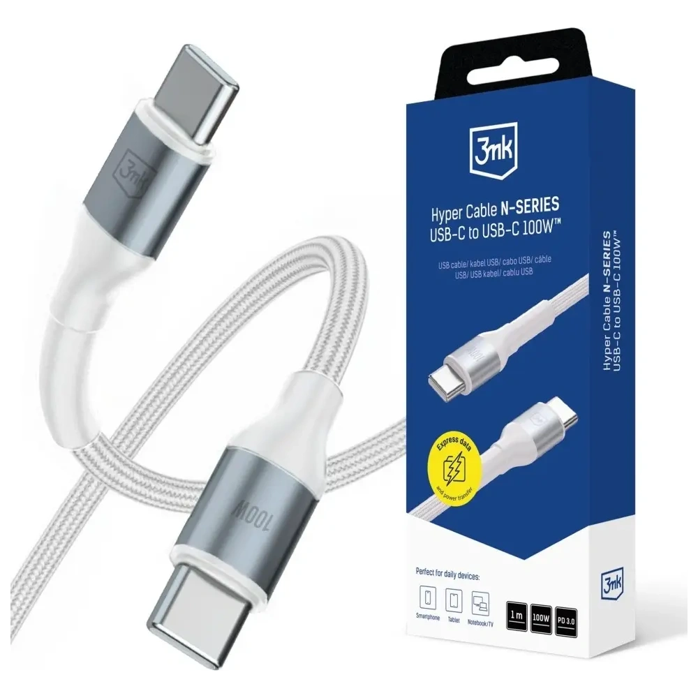 Kabel 3MK Hyper Cable N-SERIES USB-C / USB-C 1m 20V/5A 100W biały