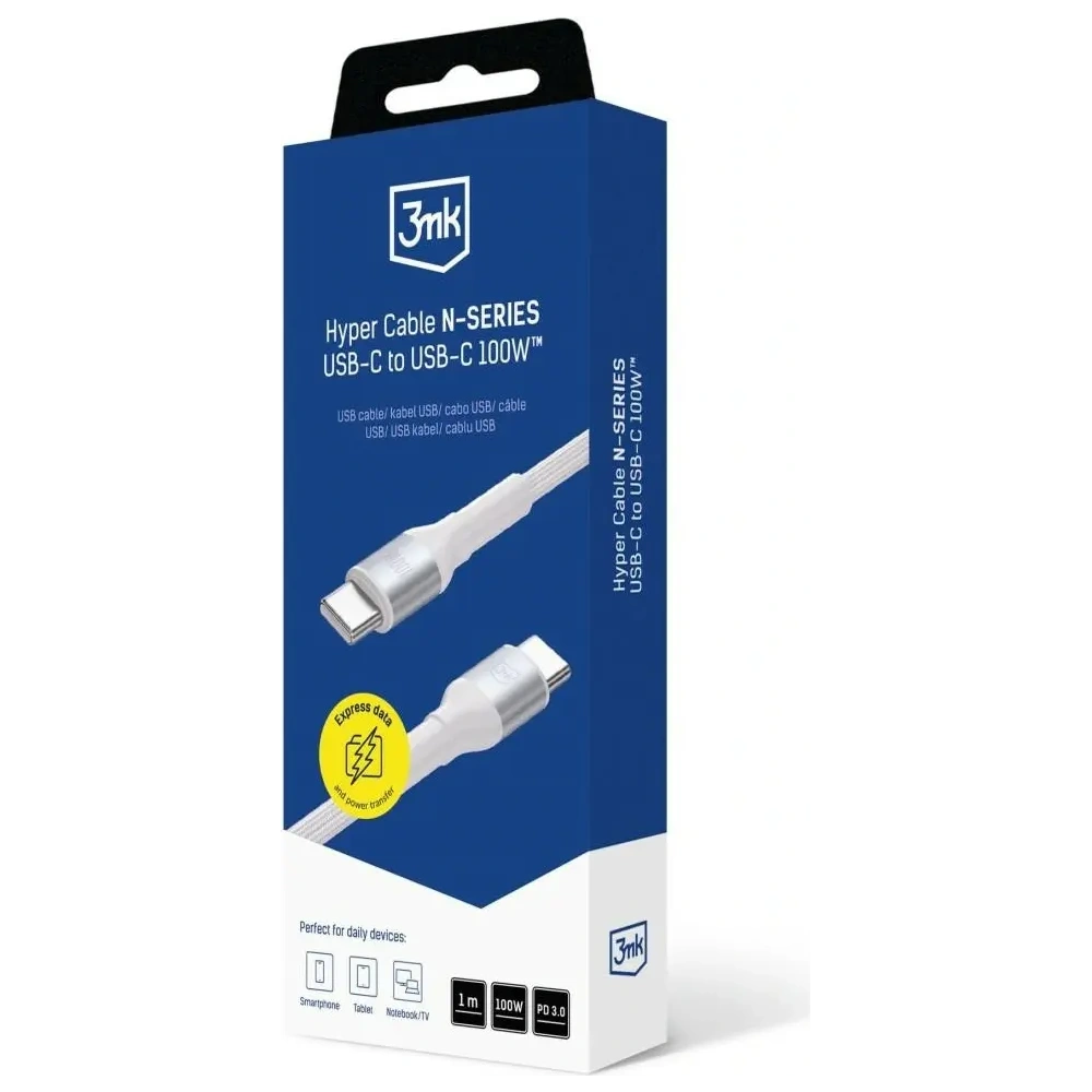 Kabel 3MK Hyper Cable N-SERIES USB-C / USB-C 1m 20V/5A 100W biały