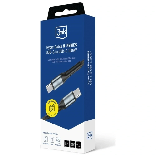 Kabel 3MK Hyper Cable N-SERIES USB-C / USB-C 2m 20V/5A 100W czarny
