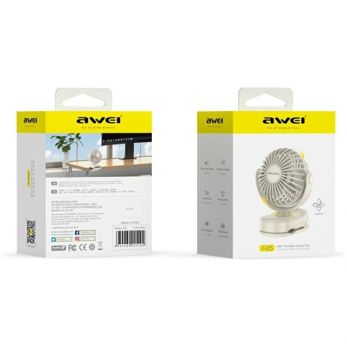 Mini Wiatrak biurkowy AWEI F45 z klipsem 1200mAh White