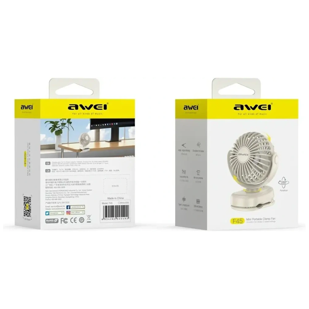 Mini Wiatrak biurkowy AWEI F45 z klipsem 1200mAh White