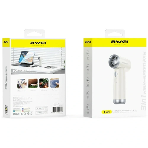 Wielofunkcyjny wiatrak AWEI F40 3w1 3300mAh biały