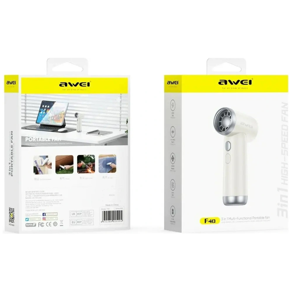Wielofunkcyjny wiatrak AWEI F40 3w1 3300mAh biały