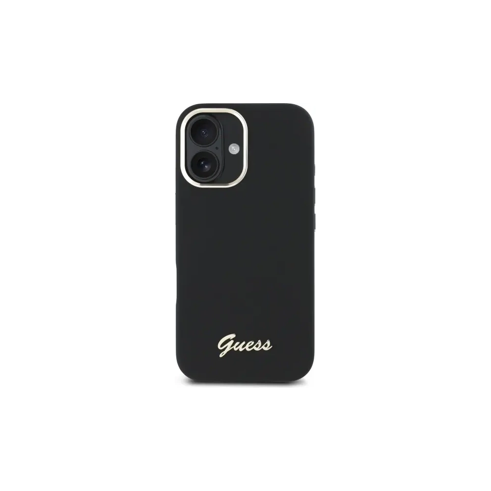 Etui Guess do Apple iPhone 16 Plus hardcase Silicone Script Metal Logo & Frame czarny