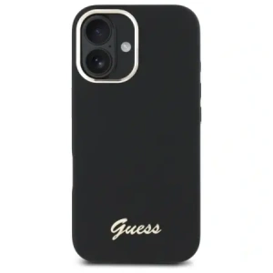 Etui Guess do Apple iPhone 16 hardcase Silicone Script Metal Logo & Frame czarny Etui Guess do Apple iPhone 16 hardcase Silicone Script Metal Logo & Frame czarny