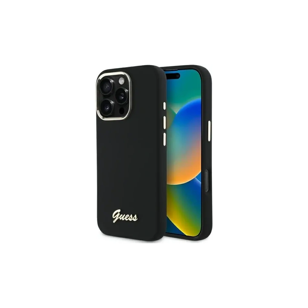 Etui Guess do Apple iPhone 16 Pro Max hardcase Silicone Script Metal Logo & Frame czarny