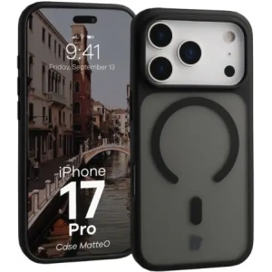 Etui z pierścieniem magnetycznym Bizon Case MatteO do Apple iPhone 17 Pro przydymione-czarne Etui z pierścieniem magnetycznym Bizon Case MatteO do Apple iPhone 17 Pro przydymione-czarne