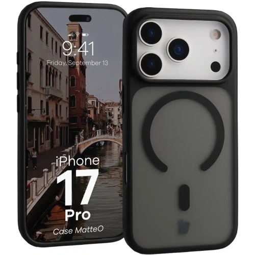 Etui z pierścieniem magnetycznym Bizon Case MatteO do Apple iPhone 17 Pro przydymione-czarne Etui z pierścieniem magnetycznym Bizon Case MatteO do Apple iPhone 17 Pro przydymione-czarne
