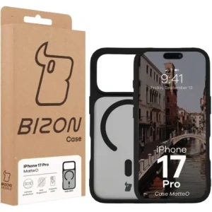 Etui z pierścieniem magnetycznym Bizon Case MatteO do Apple iPhone 17 Pro przydymione-czarne Etui z pierścieniem magnetycznym Bizon Case MatteO do Apple iPhone 17 Pro przydymione-czarne