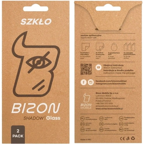 Prywatyzujące szkło hartowane Bizon Glass Edge Shadow Duo do Samsung Galaxy S25+ Plus / S24+ Plus przyciemniane z czarną ramką [2 PACK]