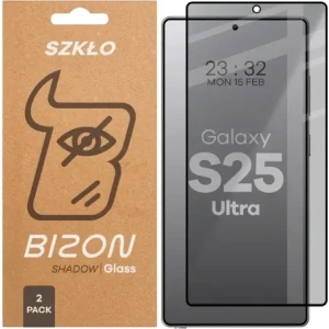 Prywatyzujące szkło hartowane Bizon Glass Edge Shadow Duo do Samsung Galaxy S25 Ultra przyciemniane z czarną ramką [2 PACK]