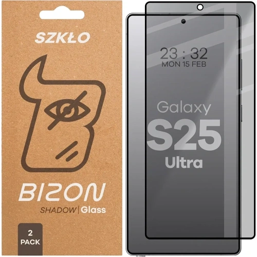 Prywatyzujące szkło hartowane Bizon Glass Edge Shadow Duo do Samsung Galaxy S25 Ultra przyciemniane z czarną ramką [2 PACK]