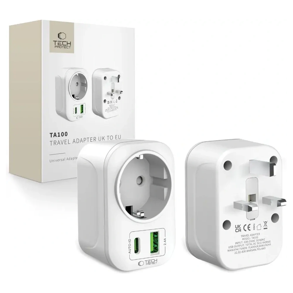 Adapter / przejściówka Tech-Protect TA100 Travel Adapter UK / EU White
