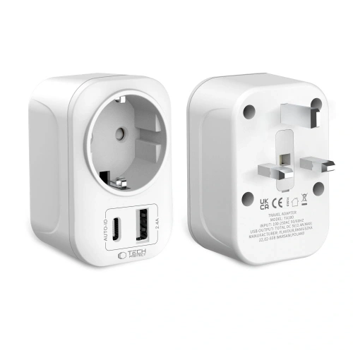 Adapter / przejściówka Tech-Protect TA100 Travel Adapter UK / EU White Adapter / przejściówka Tech-Protect TA100 Travel Adapter UK / EU White