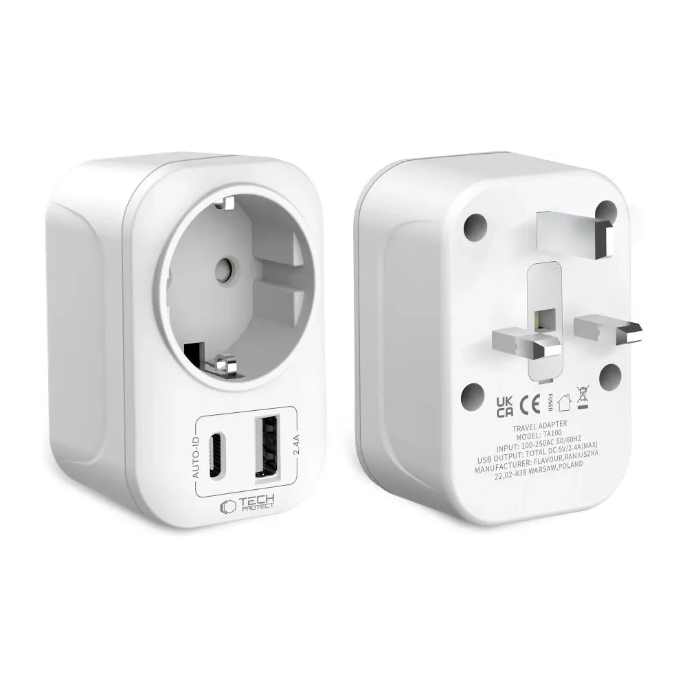 Adapter / przejściówka Tech-Protect TA100 Travel Adapter UK / EU White