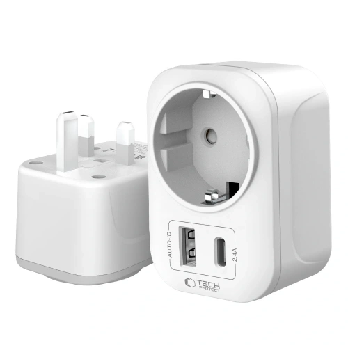Adapter / przejściówka Tech-Protect TA100 Travel Adapter UK / EU White Adapter / przejściówka Tech-Protect TA100 Travel Adapter UK / EU White