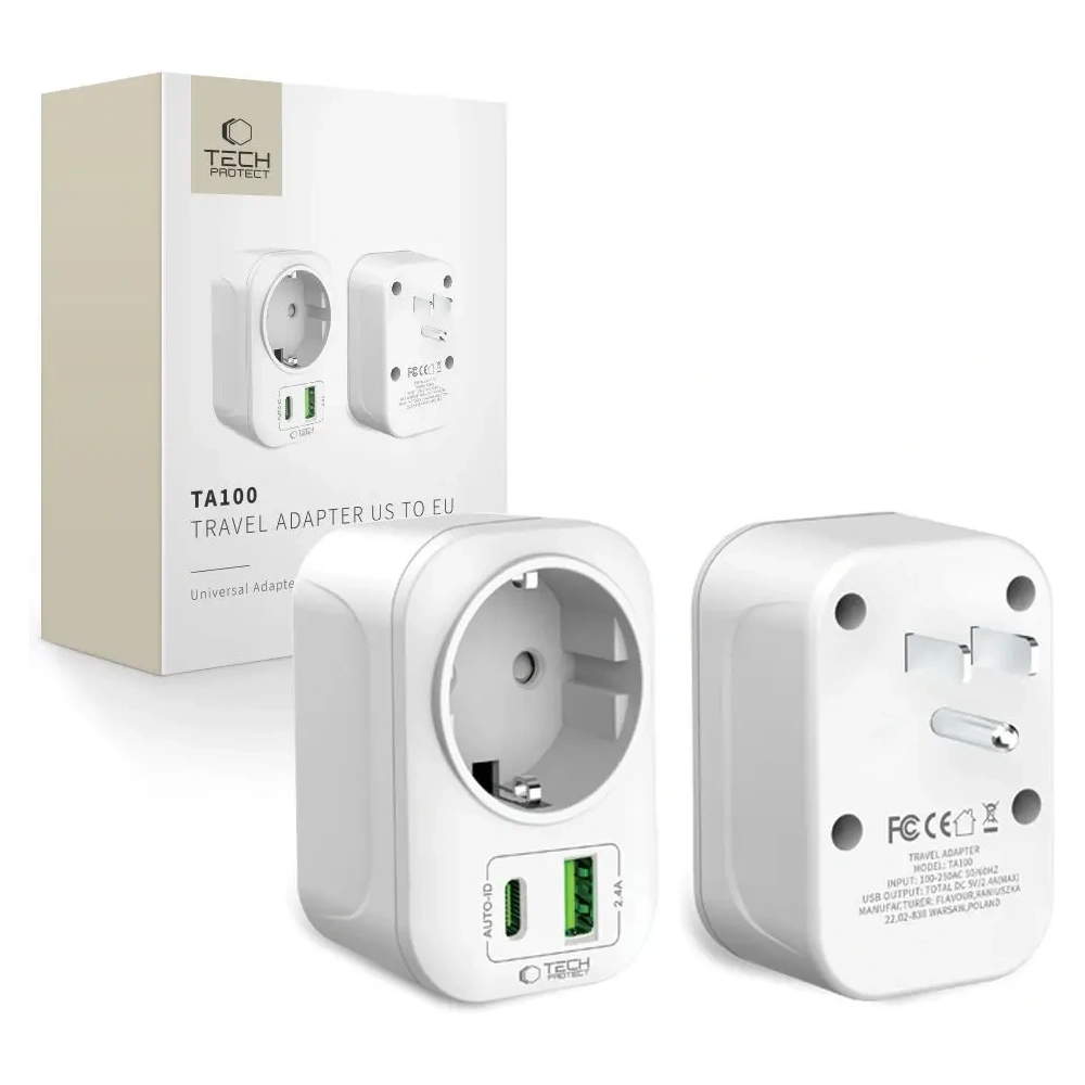 Adapter / przejściówka Tech-Protect TA100 Travel Adapter US / EU White