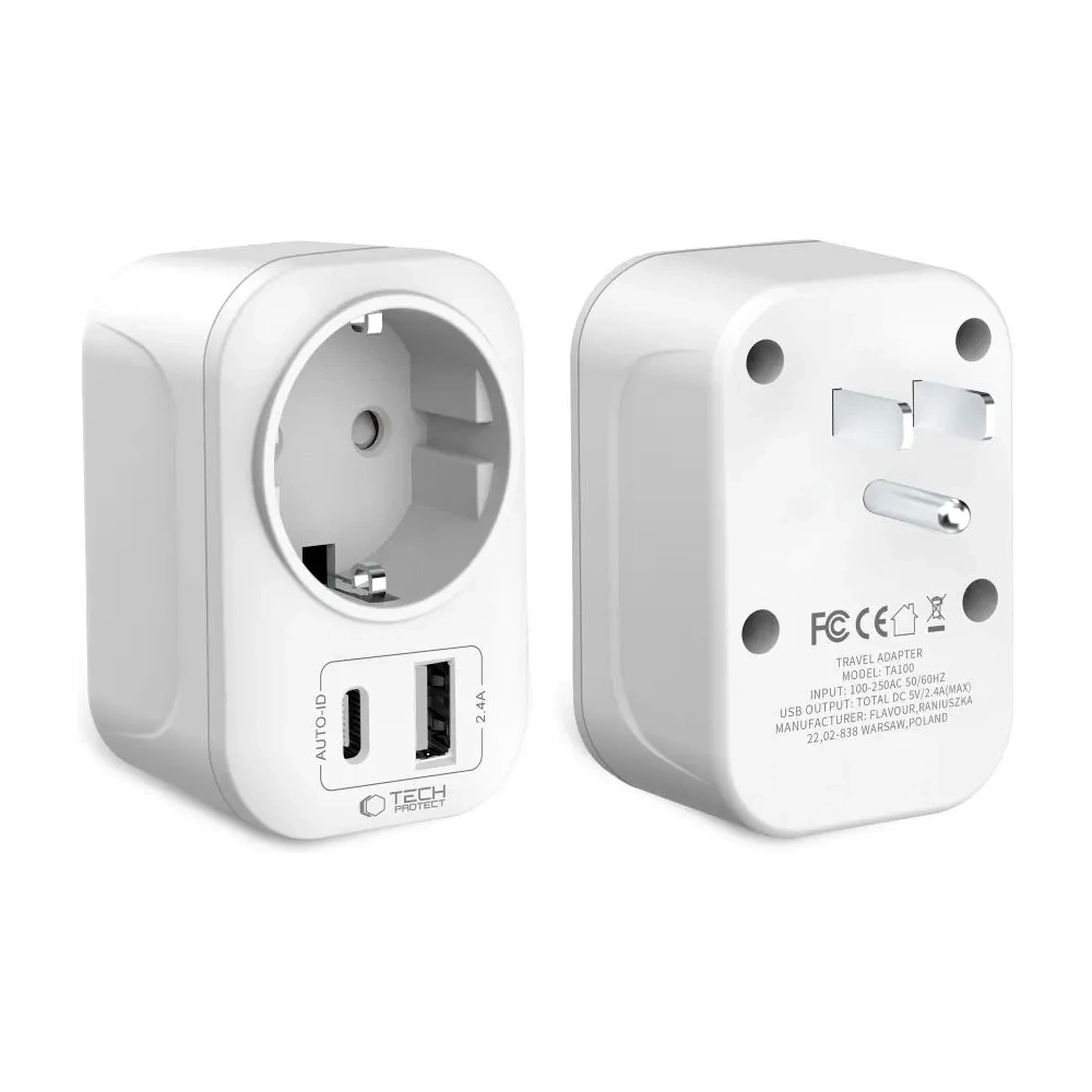 Adapter / przejściówka Tech-Protect TA100 Travel Adapter US / EU White