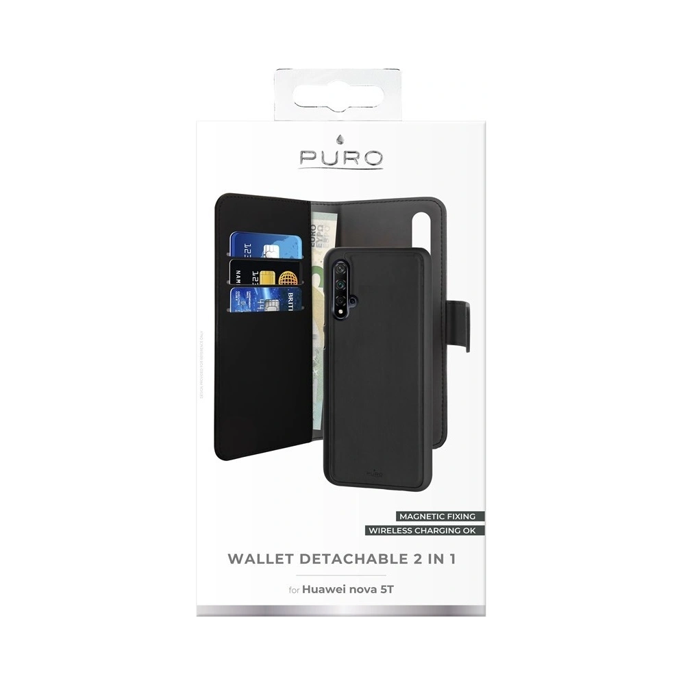 Etui PURO Wallet Detachable 2w1 Huawei Nova 5T (czarny)