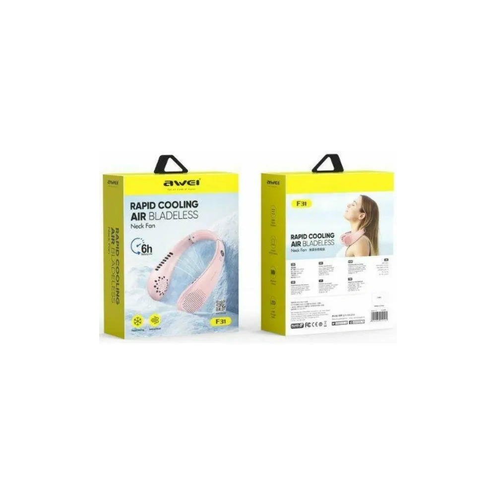 Przenośny wentylator na szyję AWEI F31 1200mAh różowy