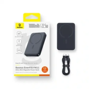 Powerbank Baseus EnerFill FM11 Ultra-Mini 10000mAh 22.5W kompatybilny z MagSafe + kabel Baseus Simple USB-C 20V 3A 30cm czarny