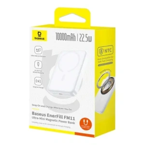 Powerbank Baseus EnerFill FM11 Ultra-Mini 10000mAh 22.5W kompatybilny z MagSafe + kabel Baseus Simple USB-C 20V 3A 30cm biały