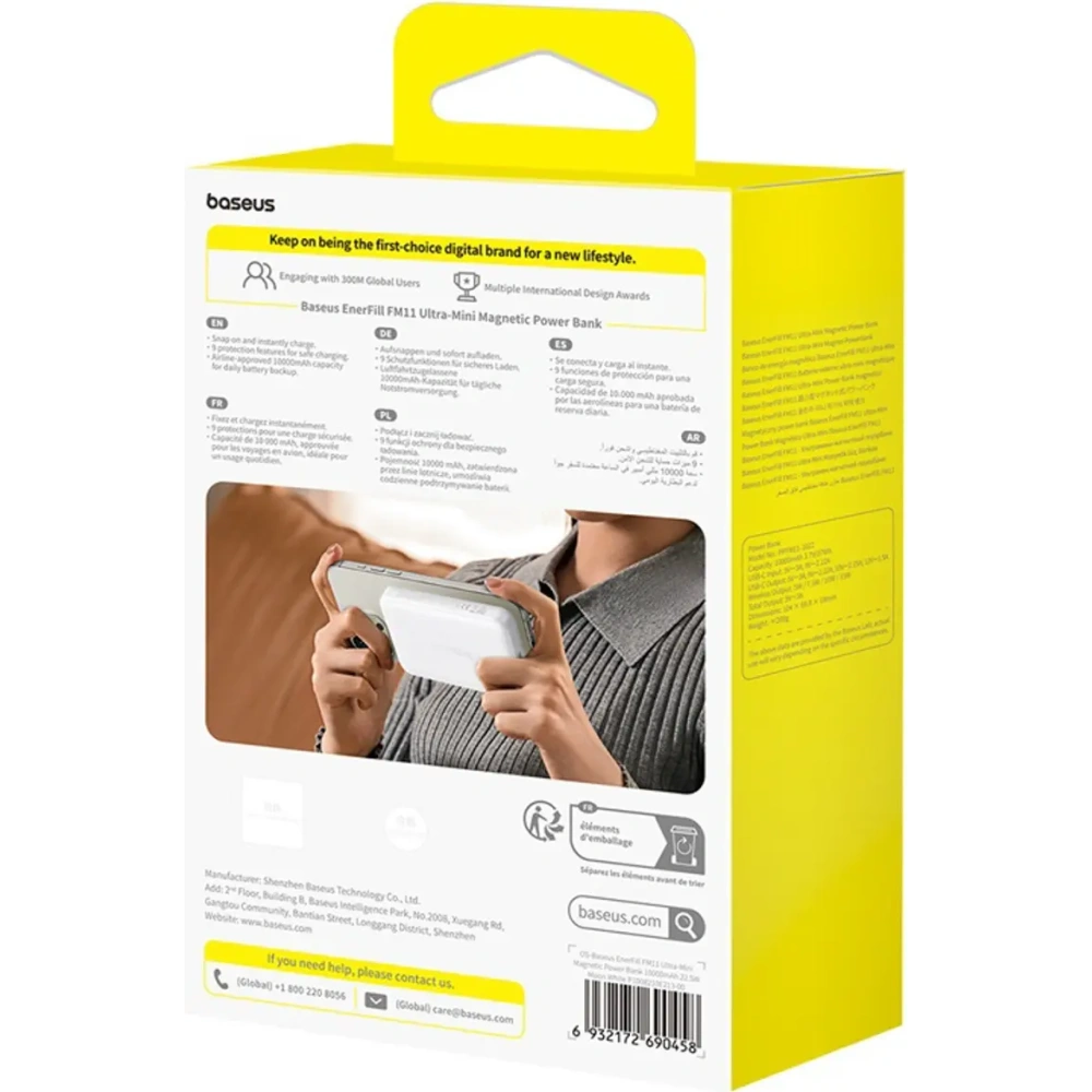 Powerbank Baseus EnerFill FM11 Ultra-Mini 10000mAh 22.5W kompatybilny z MagSafe + kabel Baseus Simple USB-C 20V 3A 30cm biały