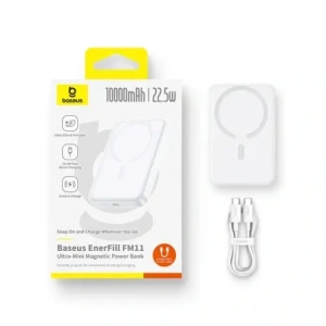 Powerbank Baseus EnerFill FM11 Ultra-Mini 10000mAh 22.5W kompatybilny z MagSafe + kabel Baseus Simple USB-C 20V 3A 30cm biały