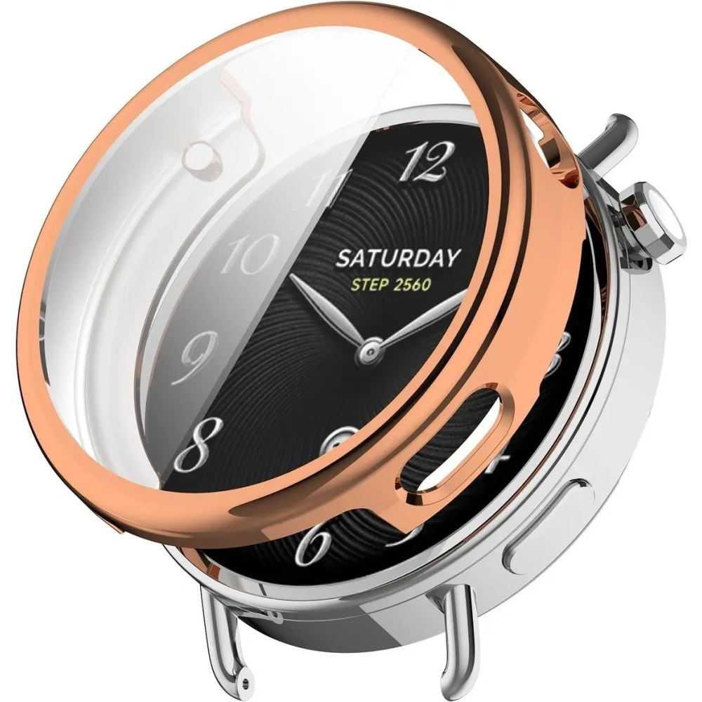 Etui z osłoną ekranu Bizon Case Watch Felipe do Xiaomi Watch S4 41mm różowozłote