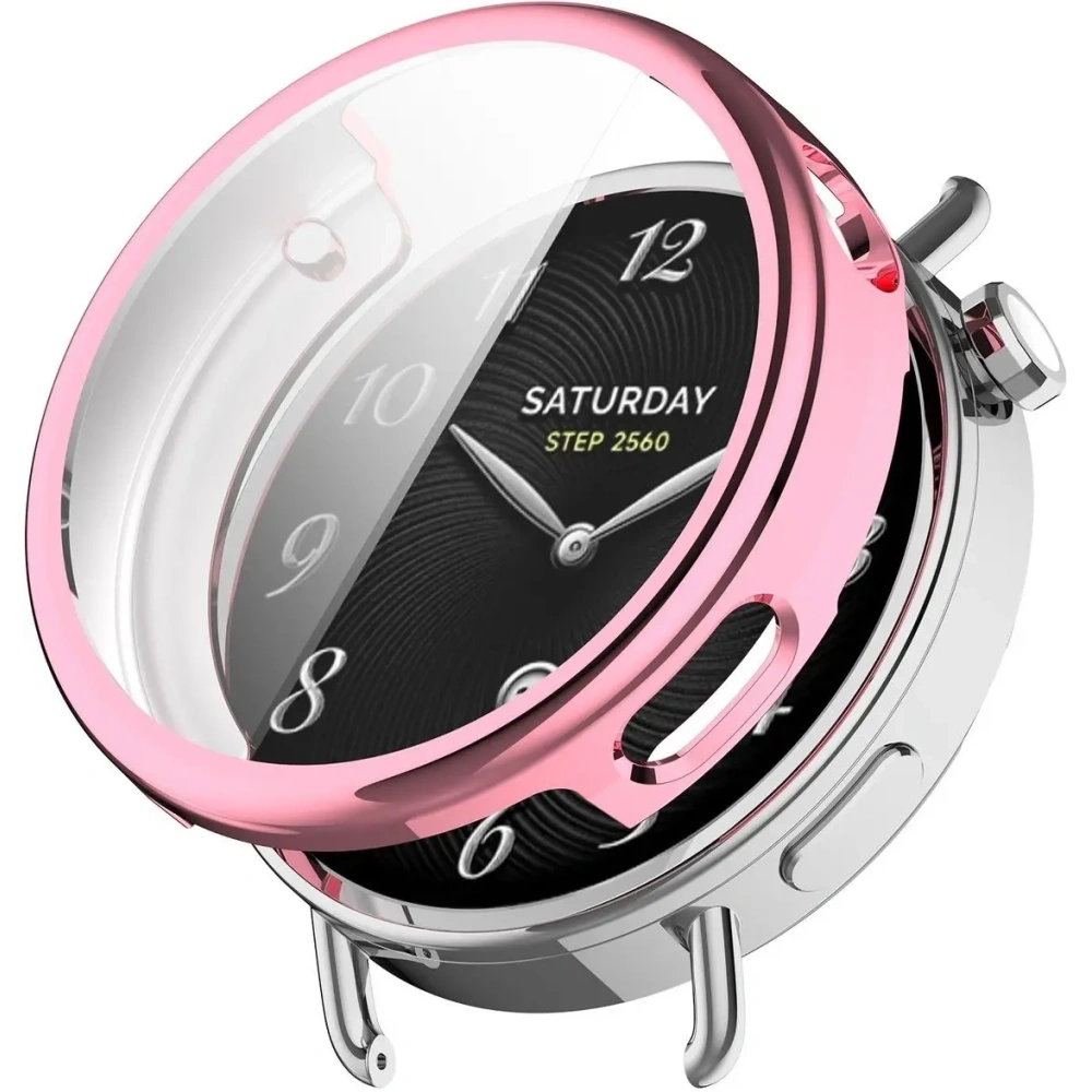 Etui z osłoną ekranu Bizon Case Watch Felipe do Xiaomi Watch S4 41mm różowe