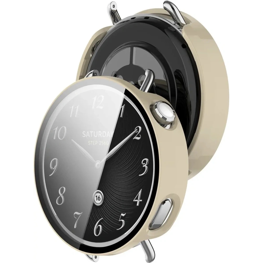 Etui ze szkłem do zegarka Bizon Case+Glass Watch do Xiaomi Watch S4 41mm beżowe