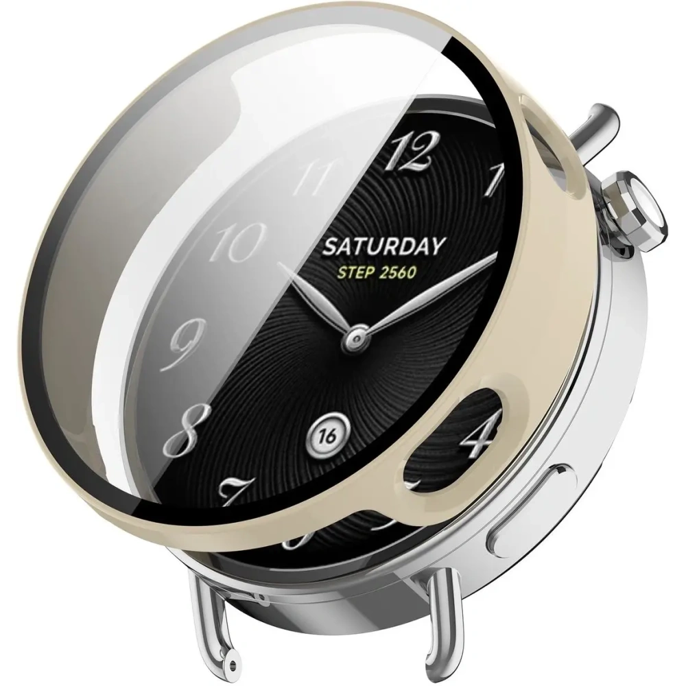 Etui ze szkłem do zegarka Bizon Case+Glass Watch do Xiaomi Watch S4 41mm beżowe