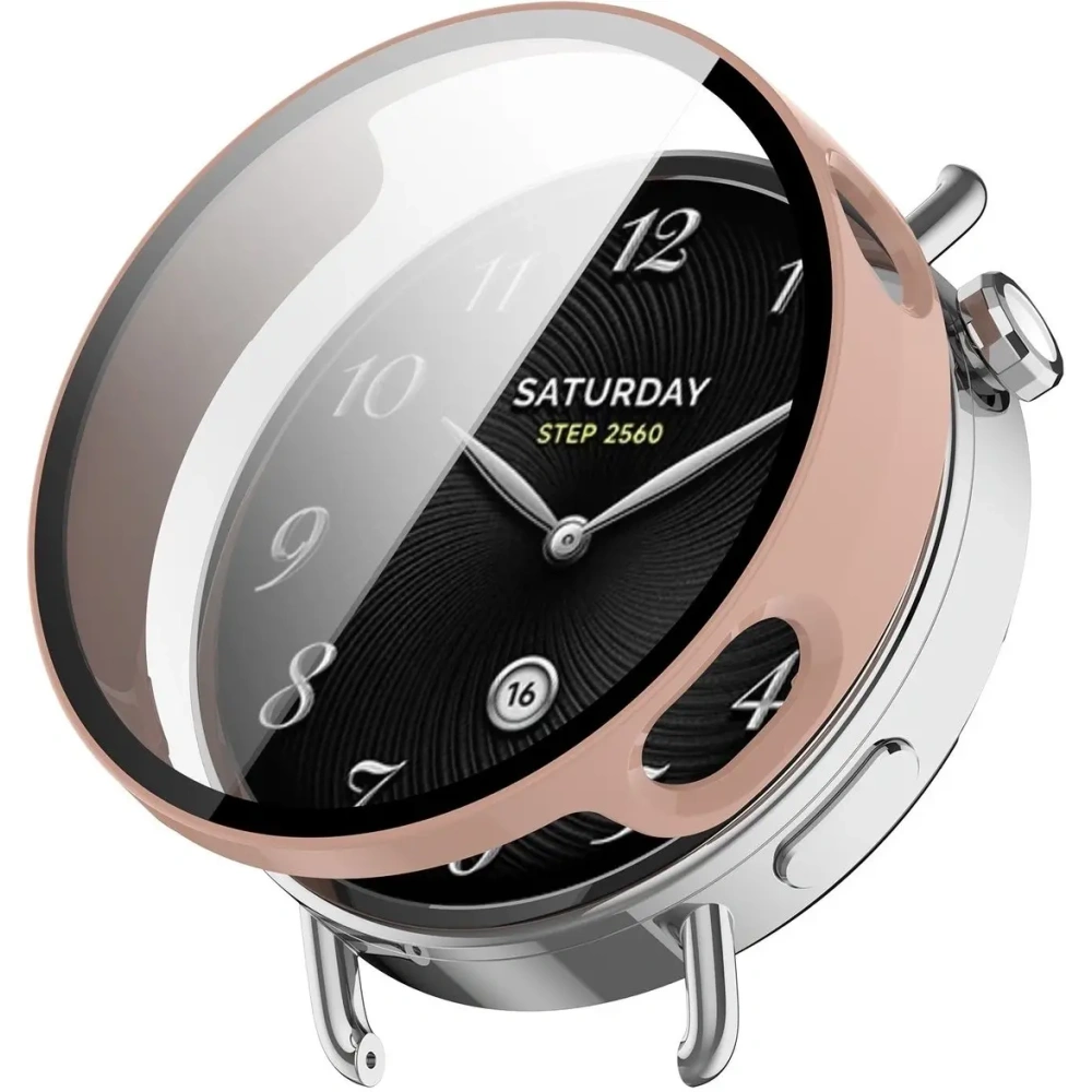 Etui ze szkłem do zegarka Bizon Case+Glass Watch do Xiaomi Watch S4 41mm różowe