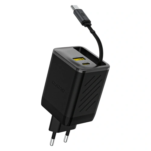 Ładowarka sieciowa Dudao A67EU GaN 67W z wbudowanym zwijanym kablem USB-C Power Delivery Quick Charge czarna Ładowarka sieciowa Dudao A67EU GaN 67W z wbudowanym zwijanym kablem USB-C Power Delivery Quick Charge czarna