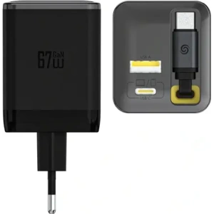Ładowarka sieciowa Dudao A67EU GaN 67W z wbudowanym zwijanym kablem USB-C Power Delivery Quick Charge czarna